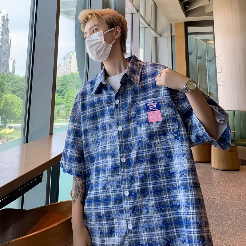 Áo Sơ Mi Tay Ngắn Dáng Rộng Họa Tiết Kẻ Sọc Phong Cách Đường Phố Mỹ Thời Trang Mùa Hè Cho Nam