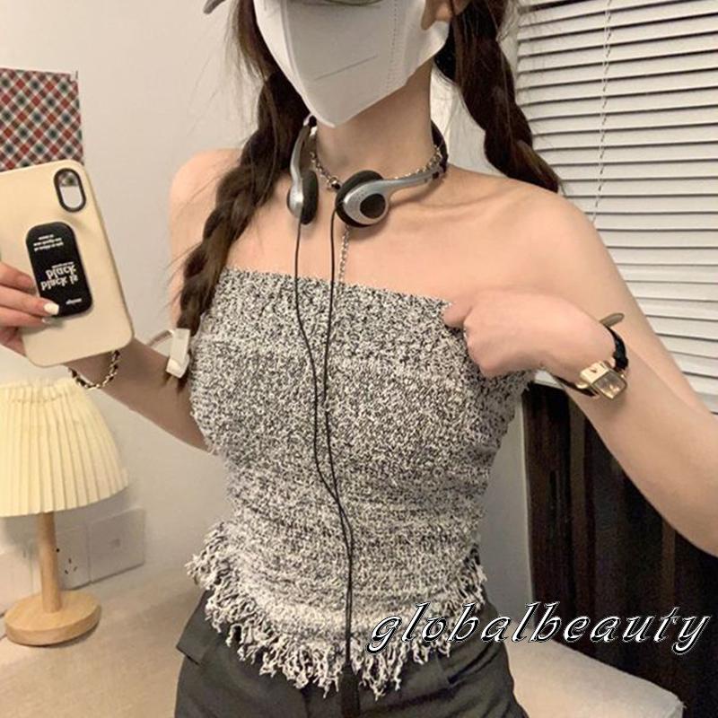 Áo Ống Cổ Thuyền Phối Tua Rua Thời Trang Mùa Hè Cho Nữ