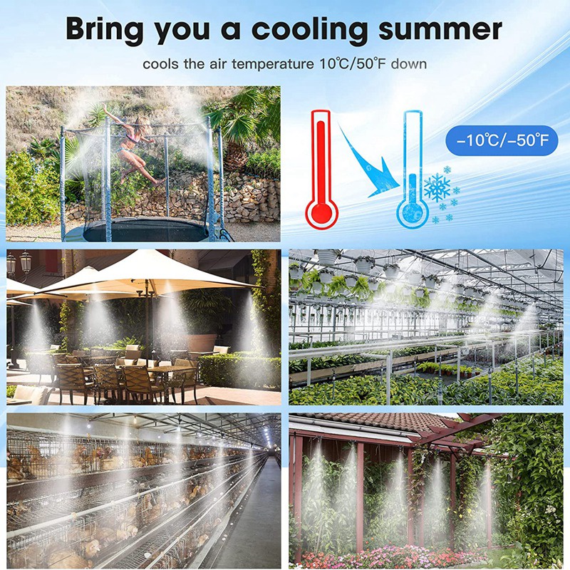 Bộ Hệ Thống Phun Sương Tưới Vườn 33FT (10M) DIY 12 Vòi Phun Bằng Đồng Thau (3 / 4inch)