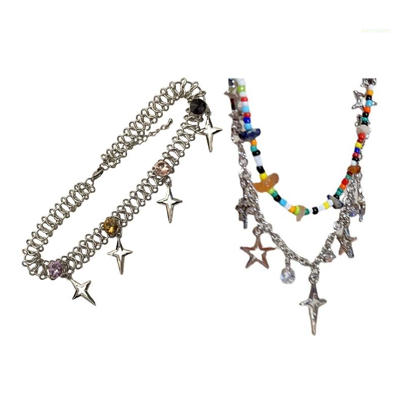 Vòng Cổ Choker Hai Lớp Mặt Hình Ngôi Sao Năm Cánh Ngọt Ngào Thời Trang