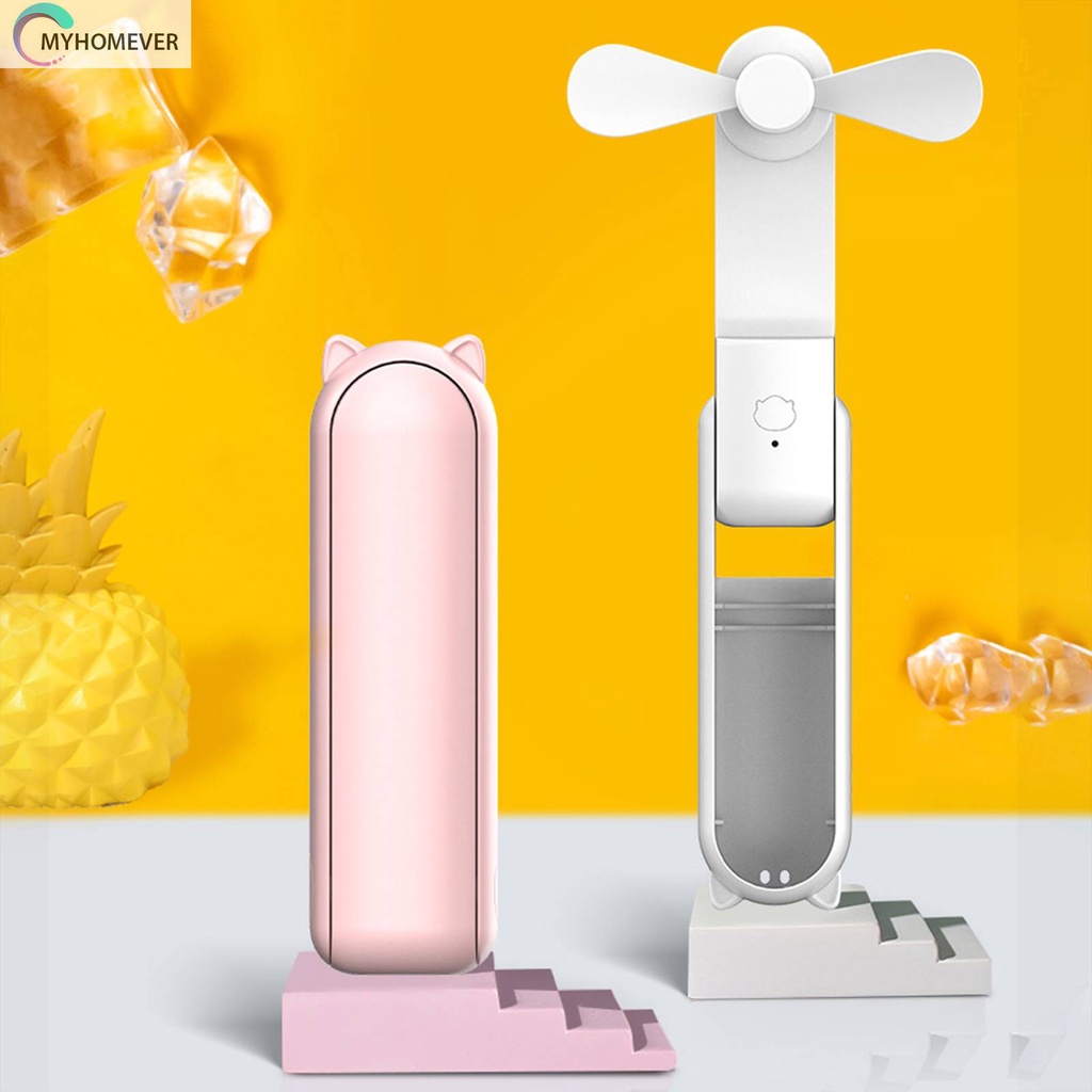 Quạt Mini Cầm Tay Sạc USB 3 Chế Độ Hình Tai Mèo Xinh Xắn