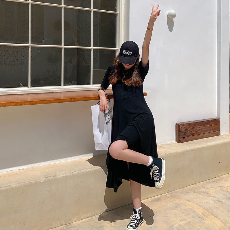 Đầm Dáng Xòe Rộng Xẻ Tà Màu Trơn Thời Trang Mùa Hè Hàng Mới Dành Cho Bạn Nữ