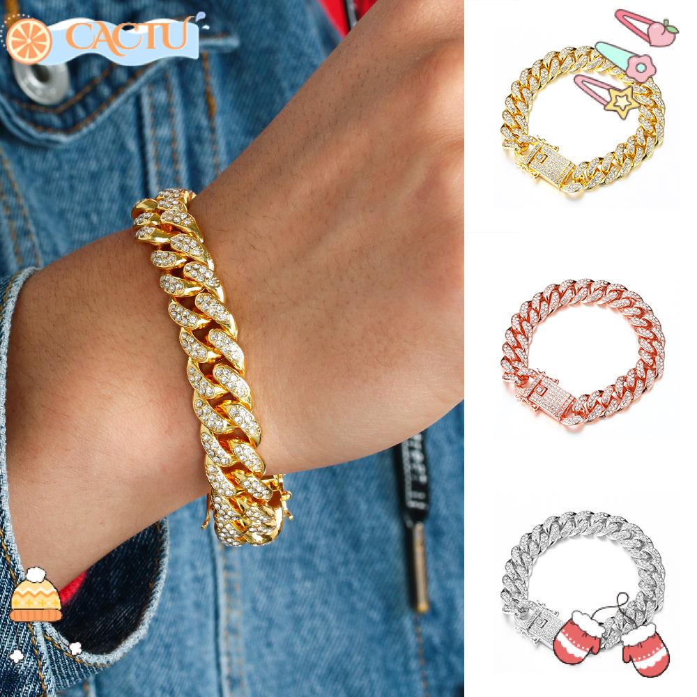 CACTU Vòng Đeo Tay Kiểu Hip Hop Lấp Lánh Sang Trọng Bản 12mm