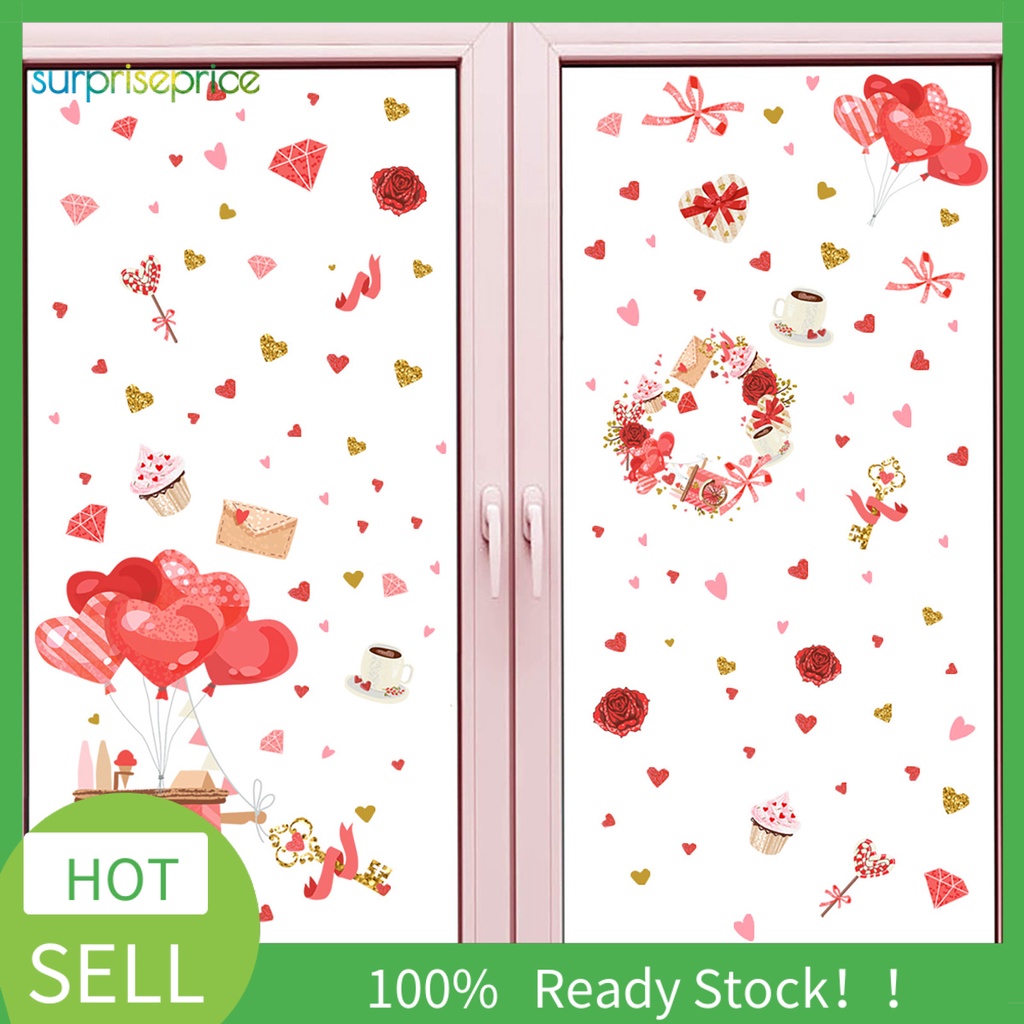 Bộ 2 Tấm Sticker Dán Kính Cửa Sổ DIY Nhiều Màu Sắc Trang Trí Cho Ngày Valentine