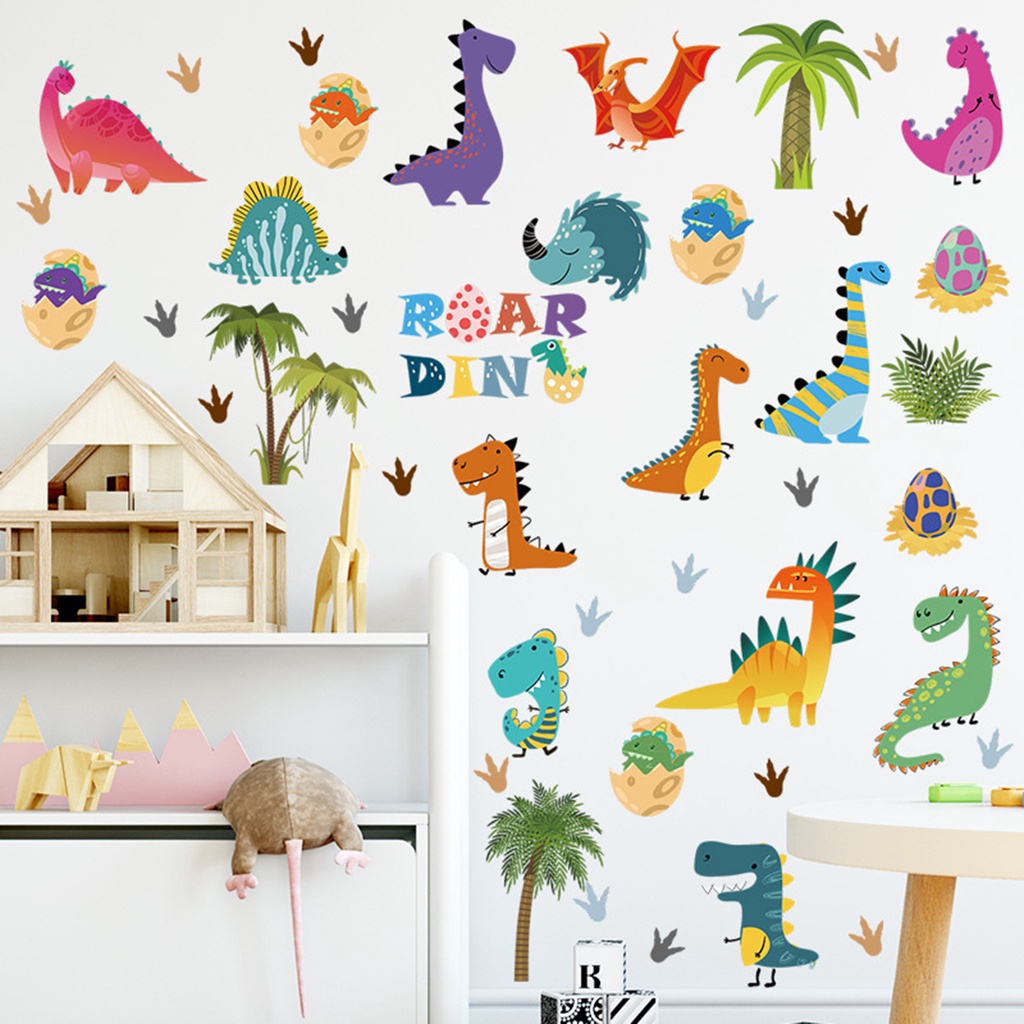 Set 4 Miếng Dán Tường Trang Trí Hình Khủng Long / Cây Dừa Bằng PVC Thân Thiện Với Môi Trường Chống Thấm Nước Có Thể Tháo Rời