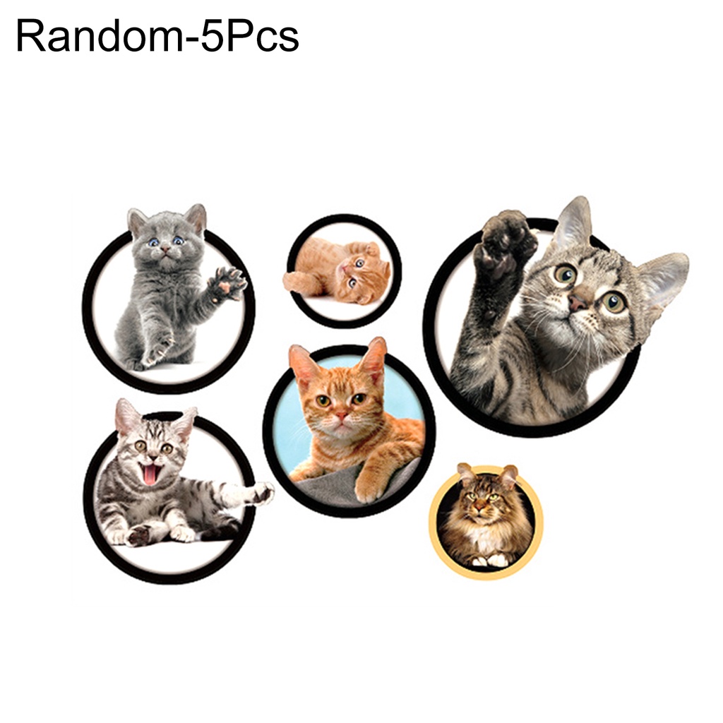 Set 5 Miếng Dán Tường Trang Trí Hình Mèo 3D Dễ Thương Tháo Gỡ Được Dành Cho Phòng Ngủ Của Bé
