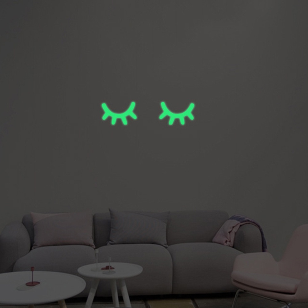 Set 2 Miếng Dán Tường Trang Trí Hình Lông Mi Dạ Quang DIY Dễ Thương