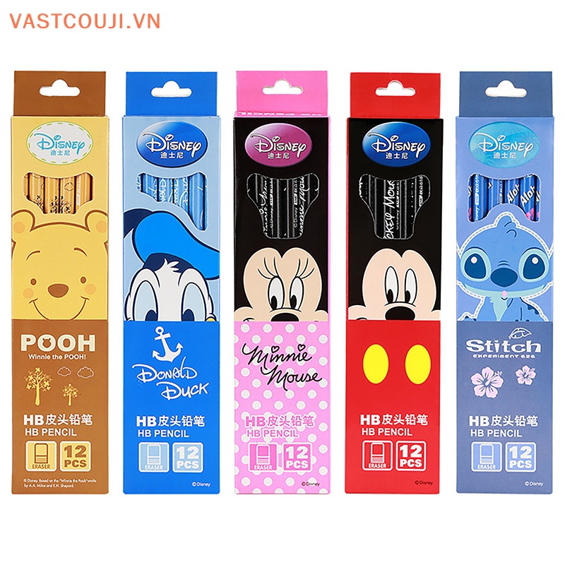 DISNEY Set 12 Bút Chì Tròn Shi Dizai Hb Họa Tiết Chuột Mickey Minnie Dễ Thương Dùng Làm Quà Tặng Cho Bé