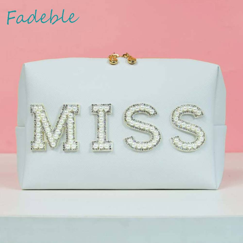 Túi Đựng Mỹ Phẩm Bằng Da PU In Chữ Nhỏ Gọn Tiện Dụng Mang Theo Du Lịch