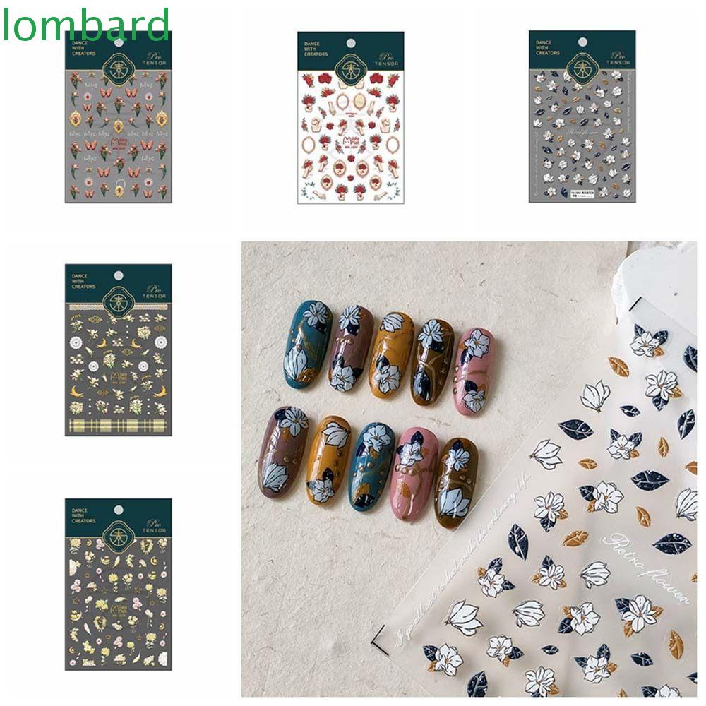 LOMBARD Miếng Dán Trang Trí Móng Tay Họa Tiết Hoa Lá Dập Nổi Nhiều Màu Sắc Dành Cho Nữ DIY