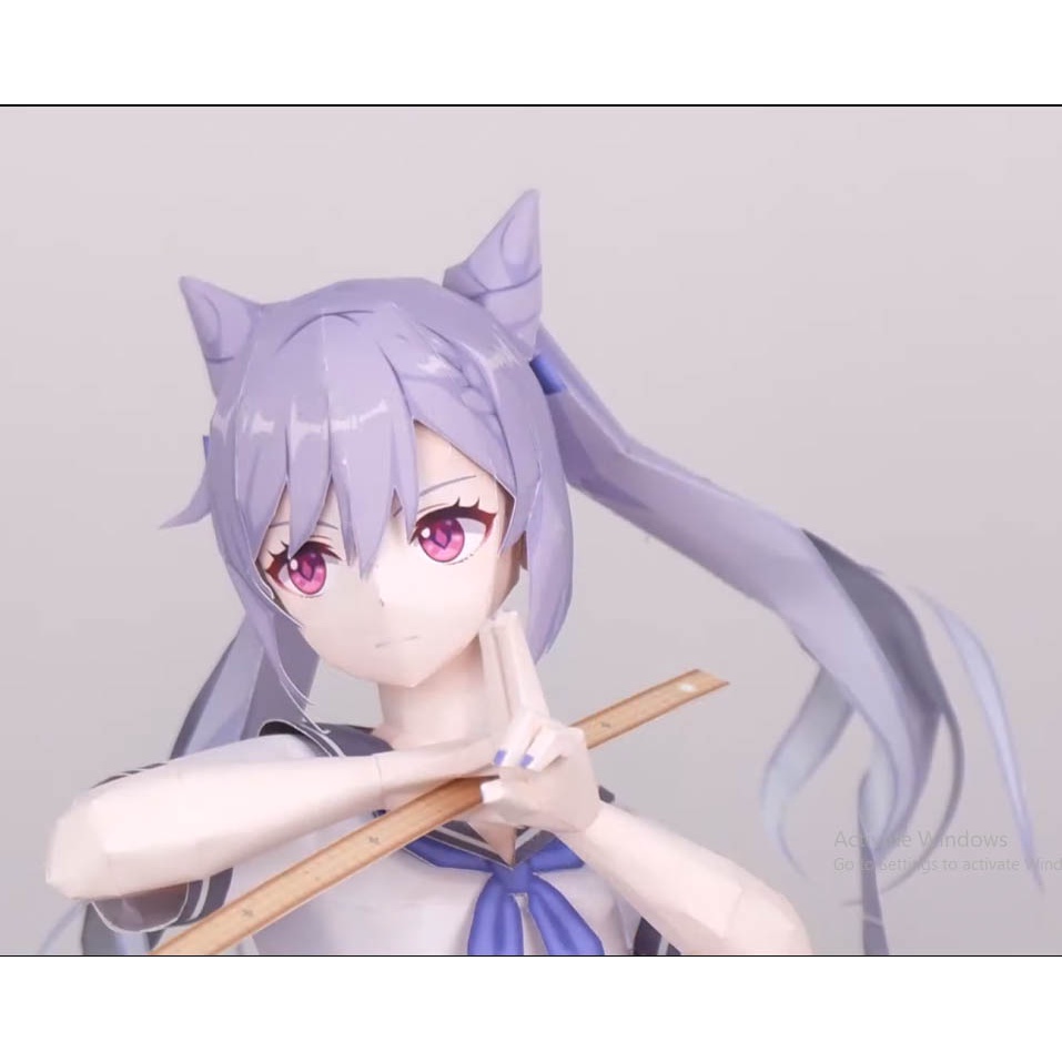 Mô hình giấy anime girl Anime Game  Keqing in School Uniform