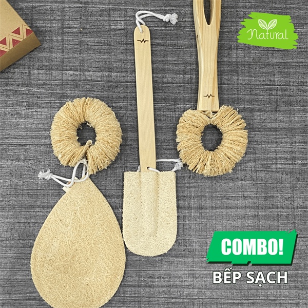 Bộ Dụng Cụ Rửa Chén Bát Ly Tách Xơ Mướp Vi Lâm - Giúp Bếp Sạch Mỗi Ngày