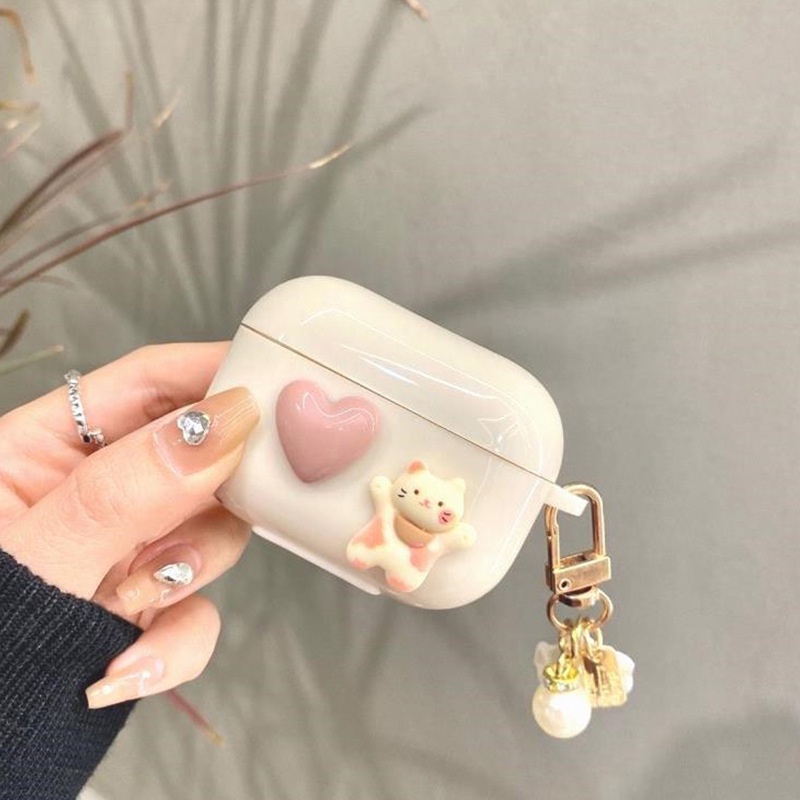 Vỏ Bảo Vệ Hộp Sạc Tai Nghe Bluetooth Airpods 1 2 3 PRO PRO2 Bằng TPU Mềm Bóng Màu Trơn Hình Mèo / Mơ 3D Dễ Thương