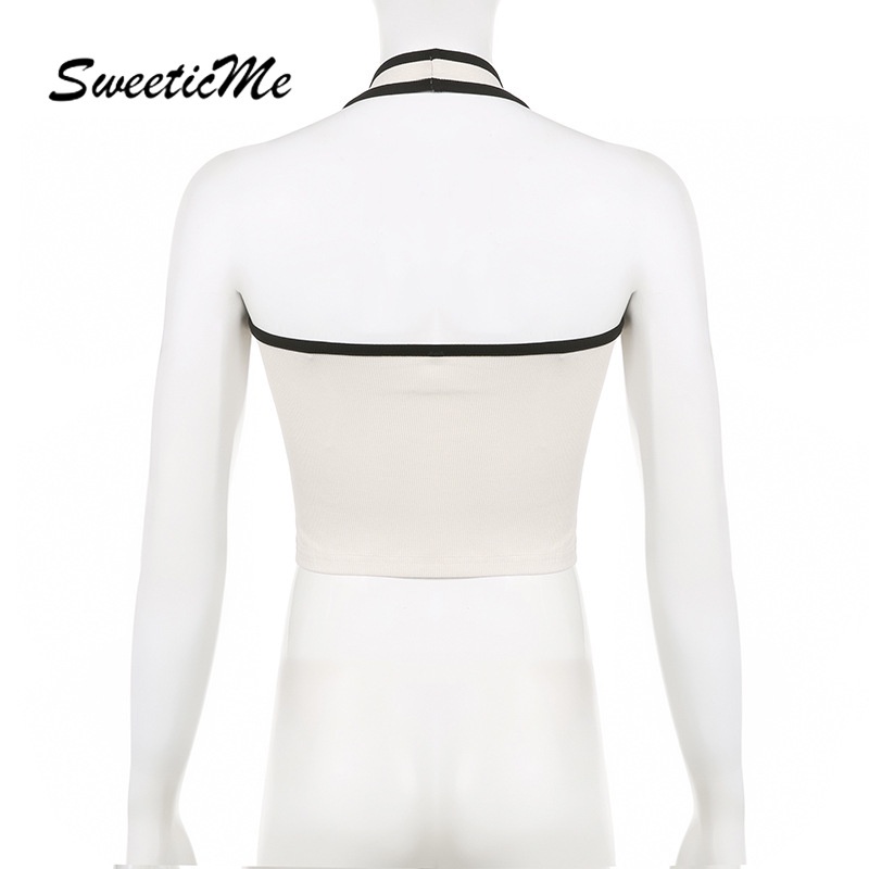 Áo Croptop Hai Dây Cổ Chữ U Màu Tương Phản Thời Trang Mới 2023 Cho Nữ