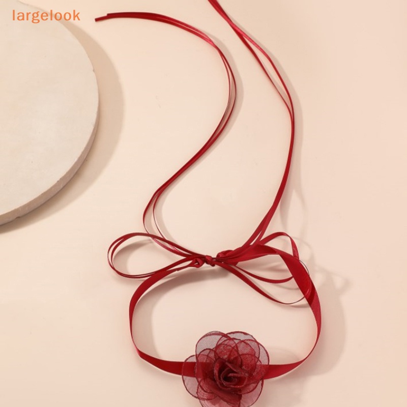 Vòng Cổ Choker Họa Tiết Hoa Trà Thắt Nơ Phong Cách Vintage Thời Trang