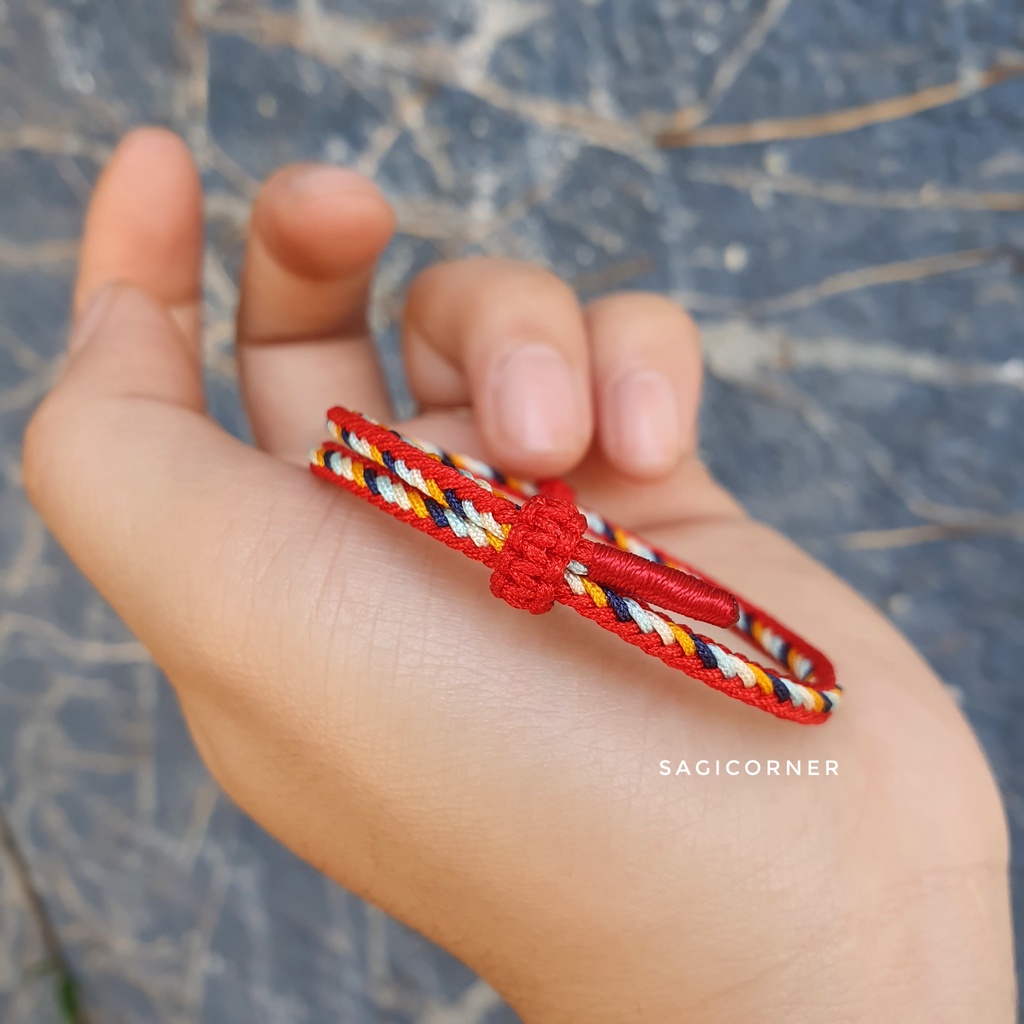 Vòng tay may mắn chỉ đỏ + xanh biển, vàng cam | Vòng ngũ sắc handmade