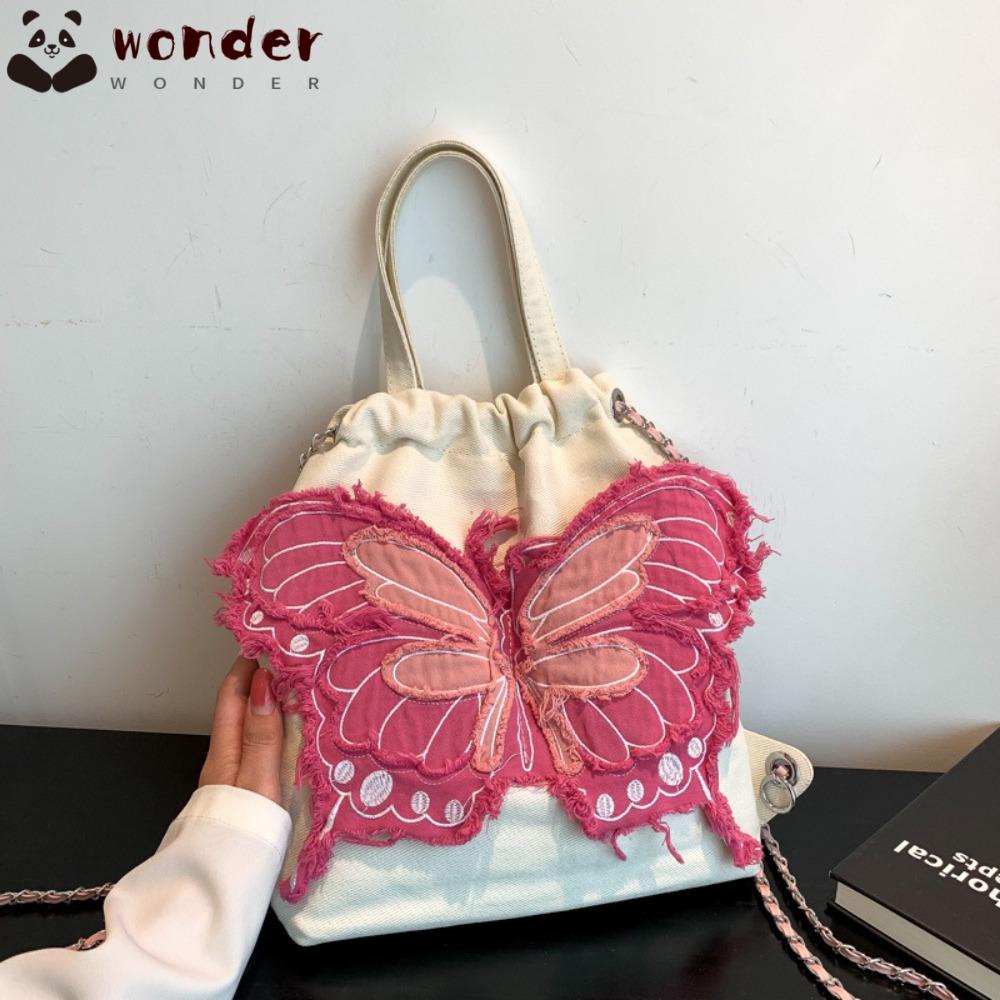 WONDER Ba Lô Đeo Vai Vải Canvas Cỡ Lớn In Họa Tiết Bươm Bướm Thời Trang Đa Năng Cho Nữ