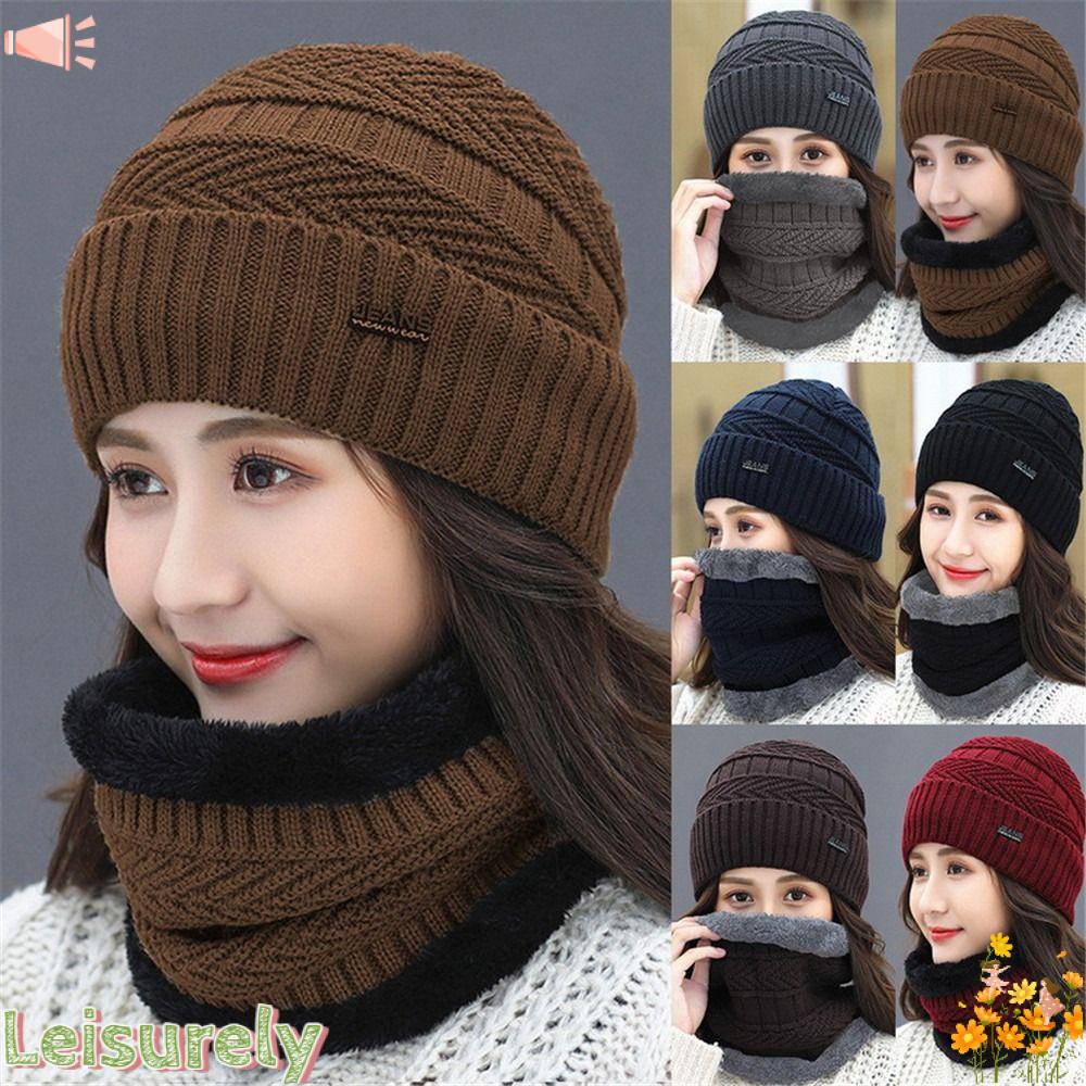 LEILY Mũ beanie Kèm Khăn Choàng Mềm Mại Cho Nam Và Nữ