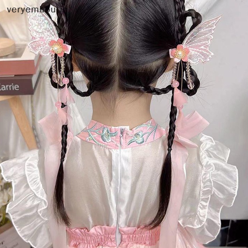 1 Cặp Trâm Cài Tóc Tua Rua Thêu Hoa Bướm Handmade Thời Trang Cho Nữ