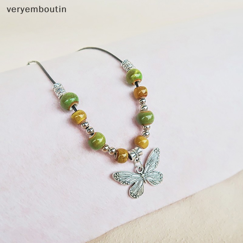 Vòng cổ Hạt Gốm Mặt Hình Bướm Phong Cách Bohemian Cổ Điển