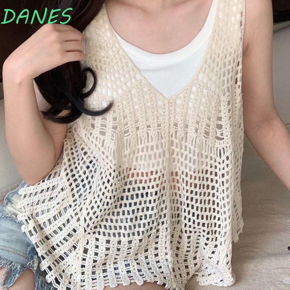 DANES Áo Dệt Kim Hai Dây Cổ Chữ V Thời Trang Đi Biển Cho Nữ