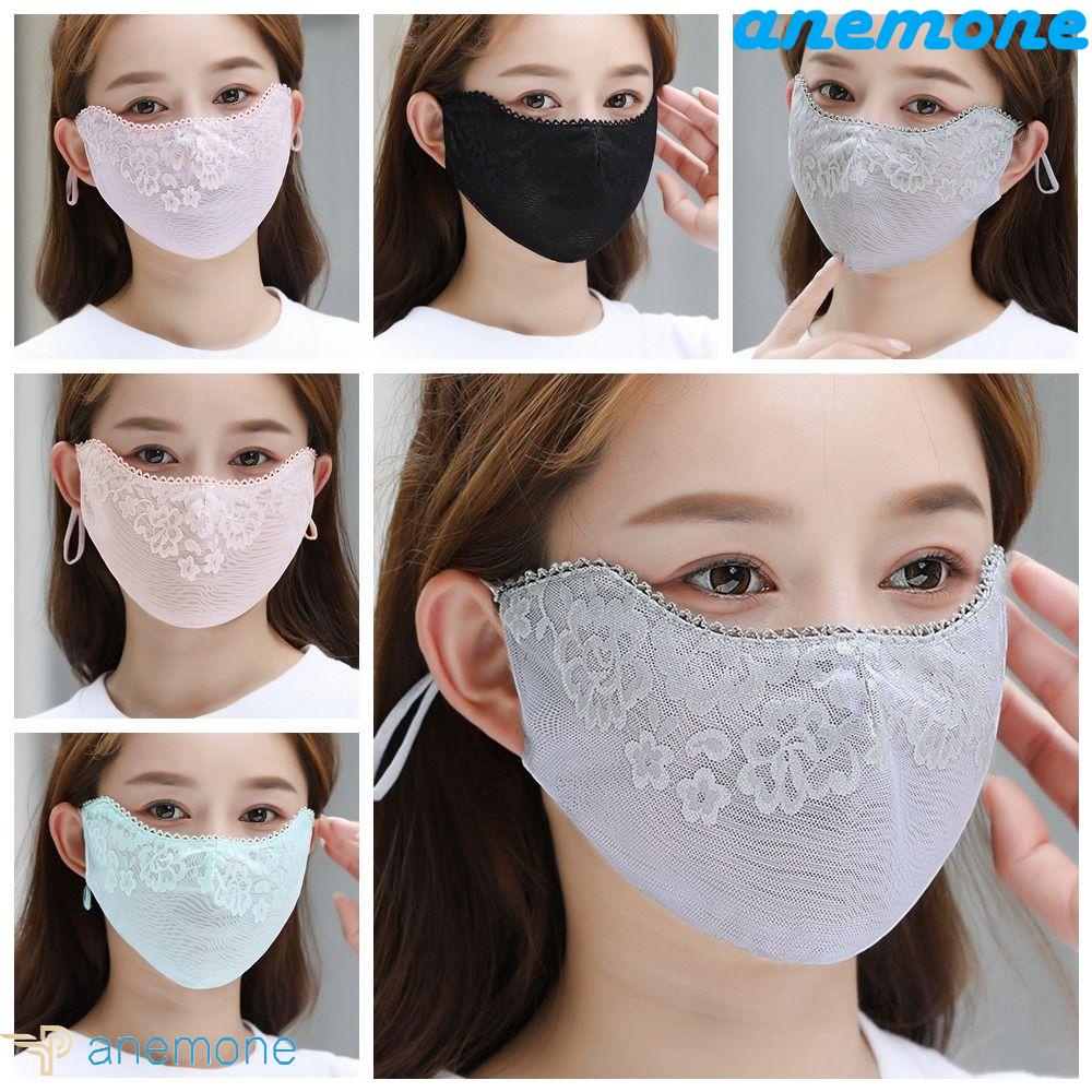 ANEMONE Khẩu Trang Ren Hoa Chống Nắng Bảo Vệ Mắt Màu Sắc Trơn Có Dây Treo Tiện Lợi Dành Cho Đi Xe Đạp