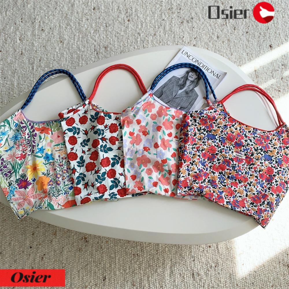 OSIER1 Túi Đeo Vai Bằng Vải Canvas In Hoa Sức Chứa Lớn Có Thể Tái Sử Dụng Cho Học Sinh