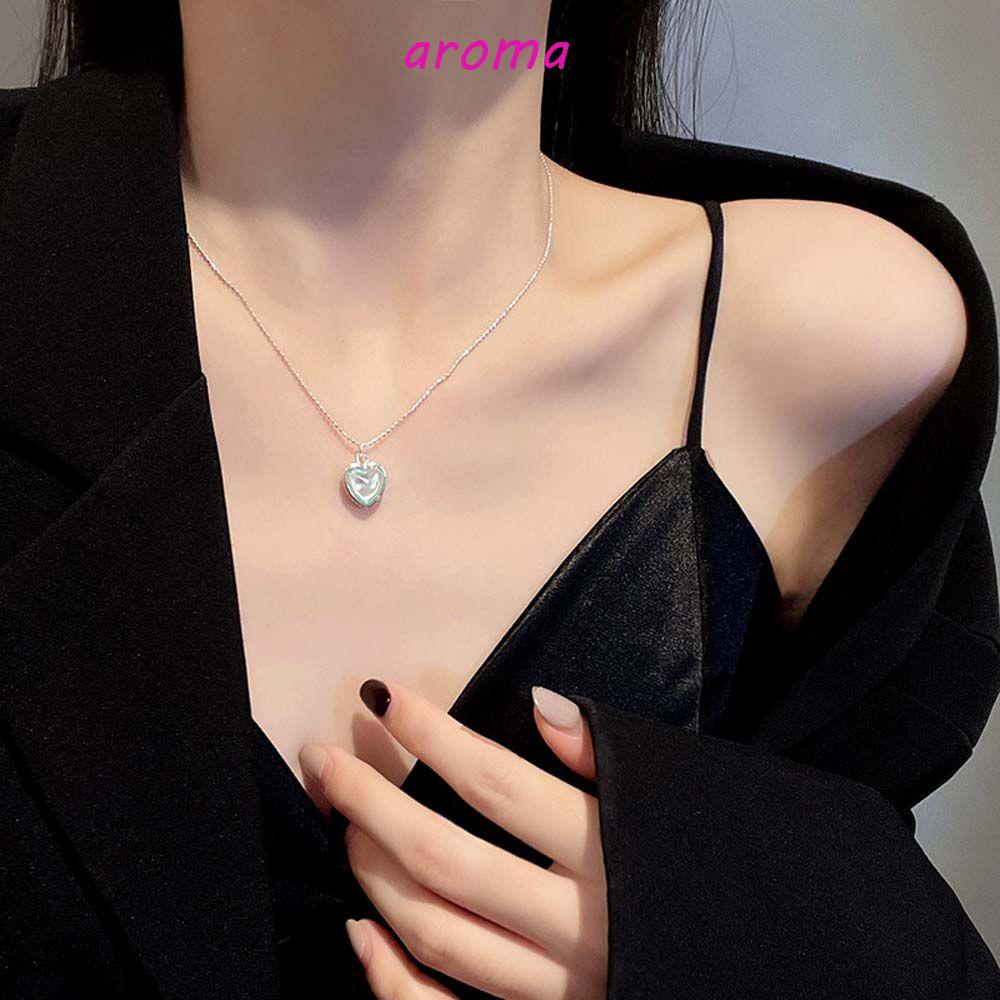 AROMA Vòng Cổ Choker Bằng Thép Titan Mặt Trái Tim Nhiều Màu Sắc Phong Cách Hàn Quốc Dành Cho Nữ