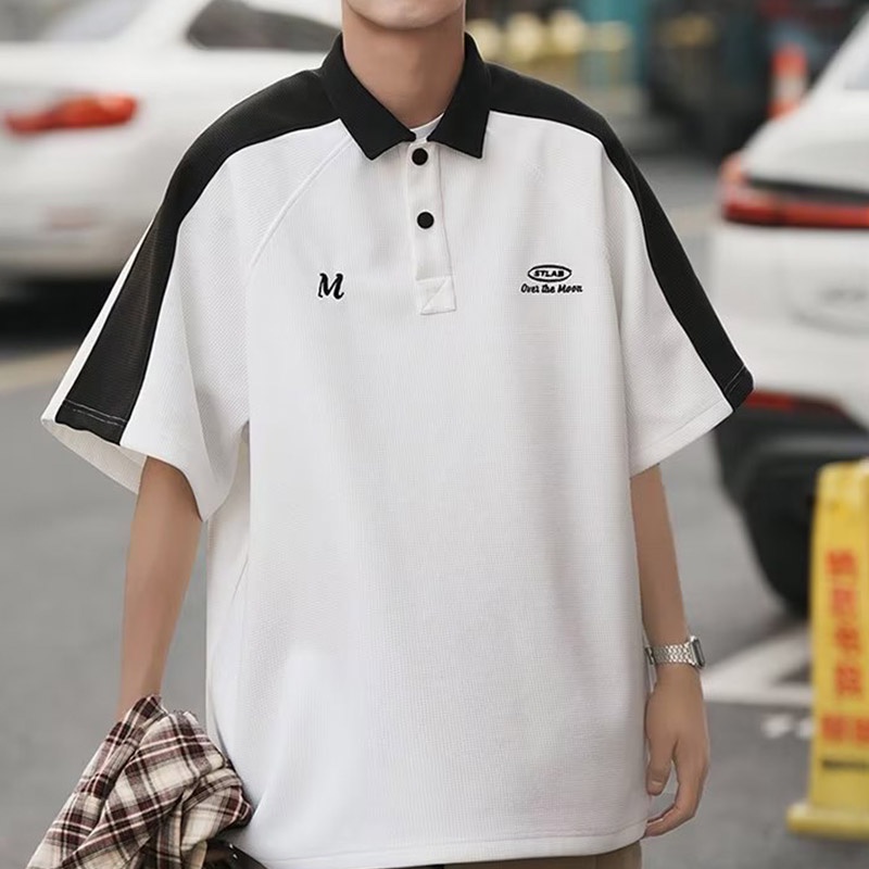 Áo polo Ngắn Tay Dáng Rộng Phối Màu Tương Phản Thời Trang Mùa Hè Cho Nam