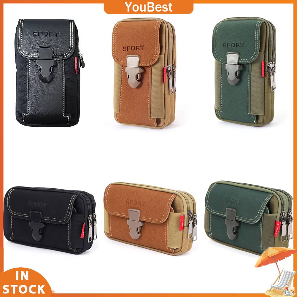 Portable Mobile Phone Pouches Multi-function Men Canvas Waist Belt Bum Bag Running Pouch Travel Camping