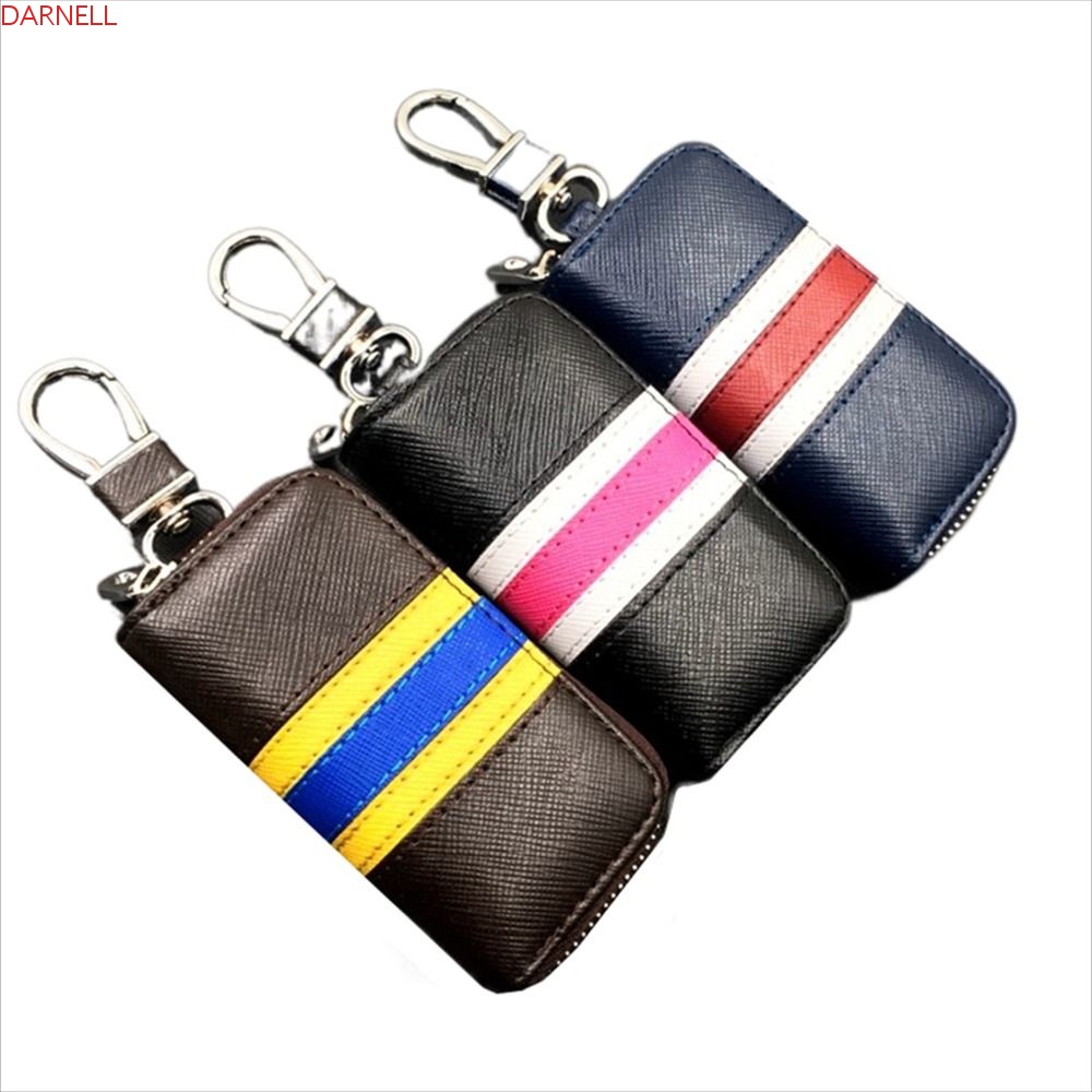 DARNELL Giá Đỡ Chìa Khóa Xe Hơi Mini Bằng Da Họa Tiết Kẻ Sọc Nhiều Màu Thời Trang Cho Nam Và Nữ