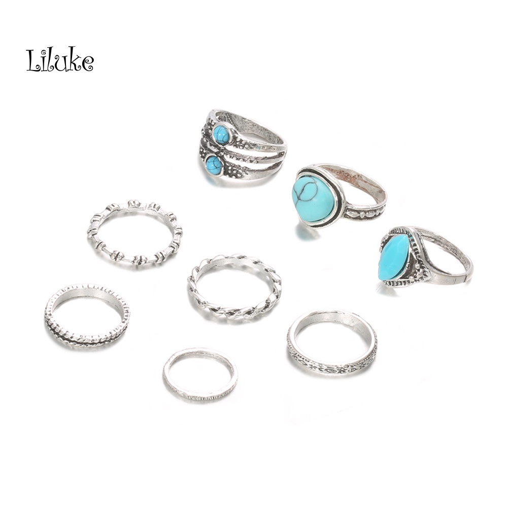 Bộ 8 Nhẫn Nữ Trang Phong Cách Bohemian Độc Đáo