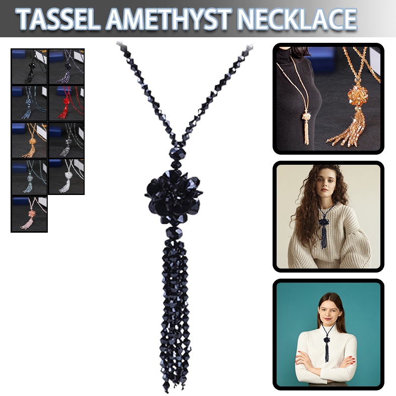 Boho Pendant Beaded Long Statement Necklace Sparkly Crystal Bead Sweater Chain