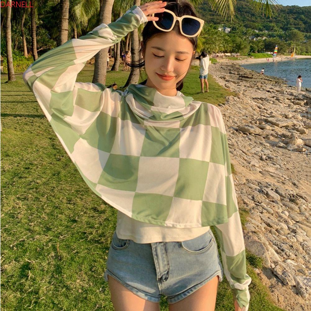 DARNELL Khẩu Trang Chống Nắng Tay Dài Bằng Lụa Lạnh Thoáng Khí Bảo Vệ Toàn Diện Họa Tiết Hoa Dành Cho Bạn Nữ