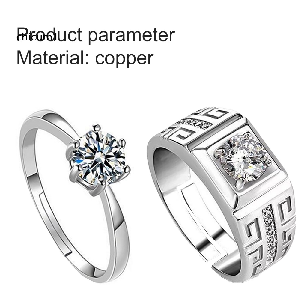 Nhẫn Đính Hôn Đính Đá Zircon Cổ Điển Sang Trọng Có Thể Điều Chỉnh Cho Cặp Đôi