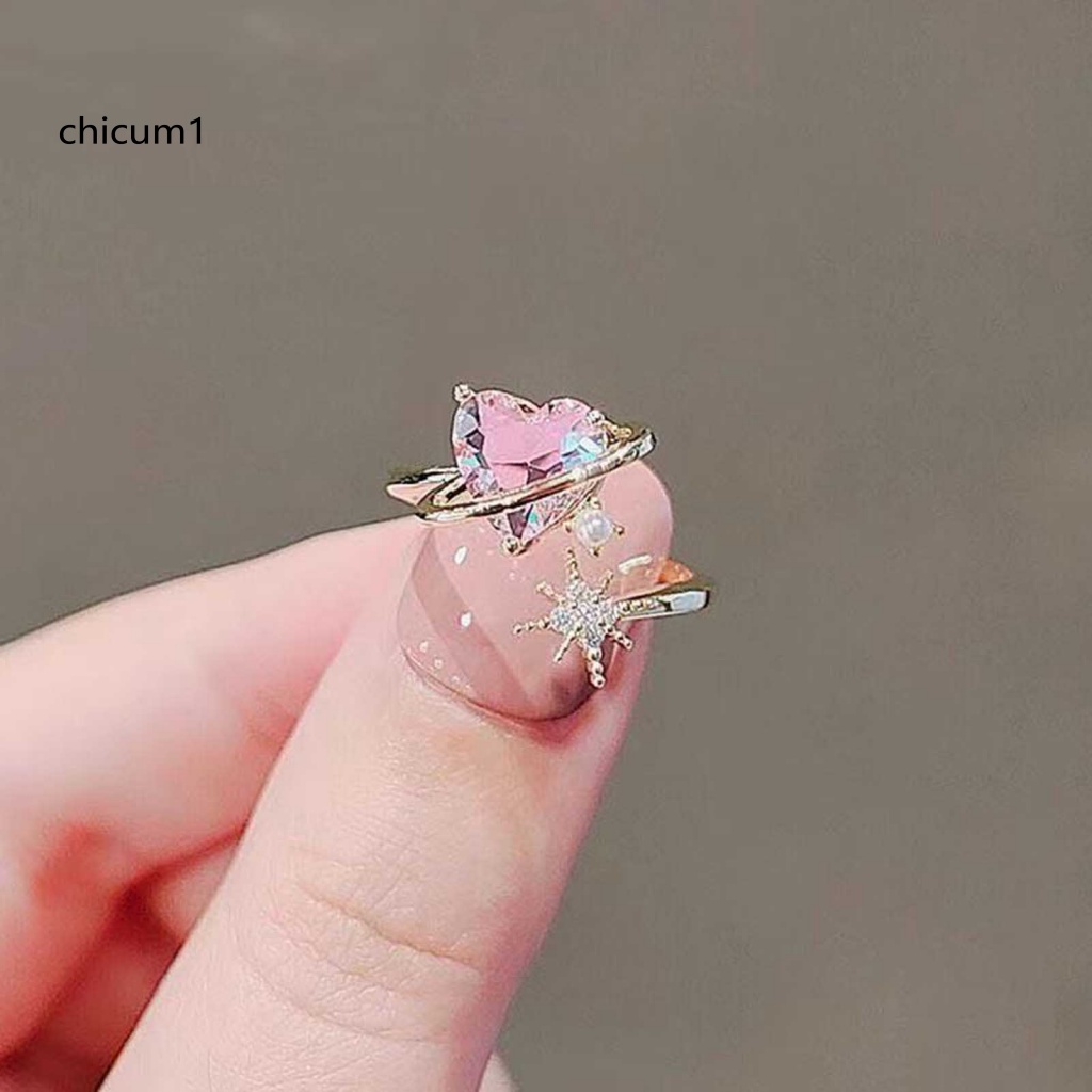 Nhẫn Hở Đính Đá Hình Trái Tim Lấp Lánh