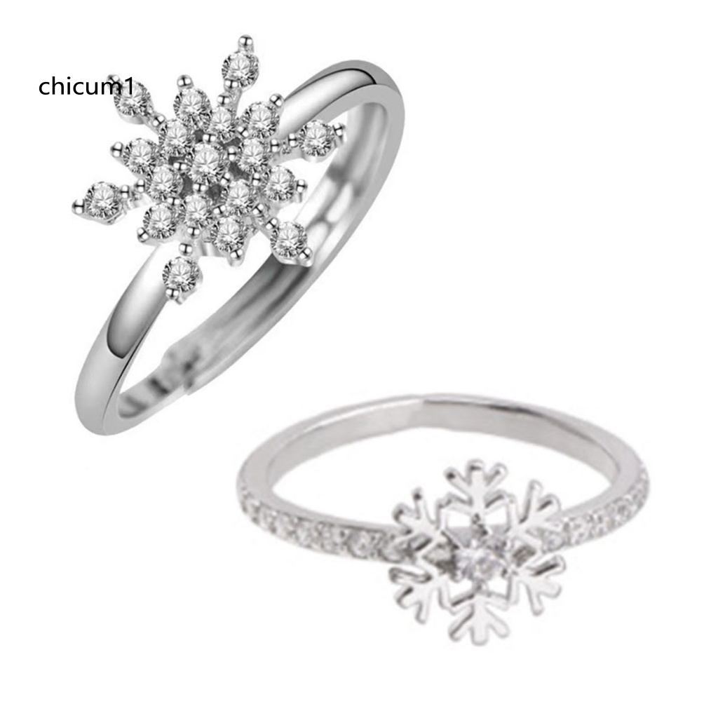 Nhẫn Hở Mạ Bạc Đính Đá Zircon Hình Bông Tuyết Lấp Lánh Thời Trang Cao Cấp