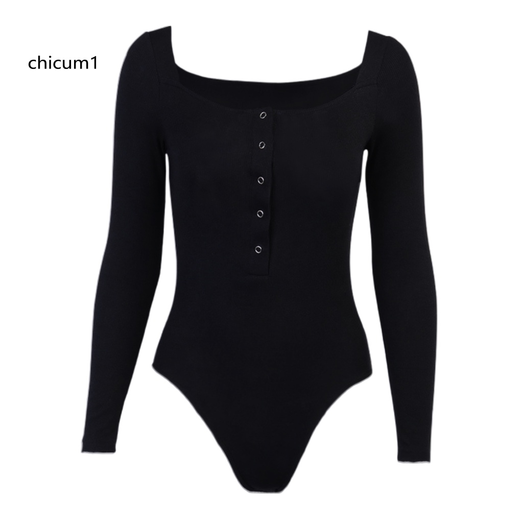 Bộ Áo Liền Quần Dệt Kim Tay Dài Cổ Vuông Dáng Ôm Phối Nút Gợi Cảm Cho Bạn