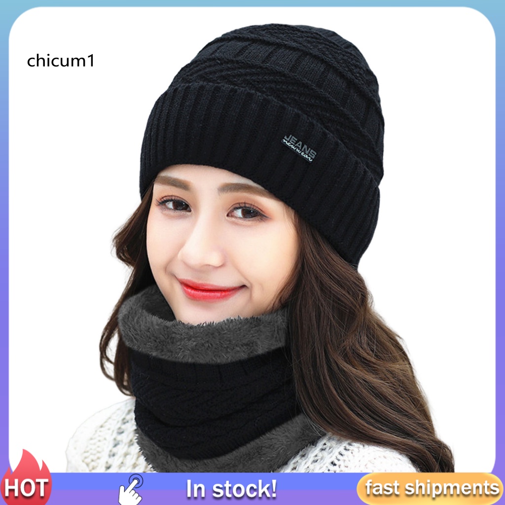 Set 2 Mũ Len Che Phủ Cổ Giữ Ấm Mùa Đông Dành Cho Nữ