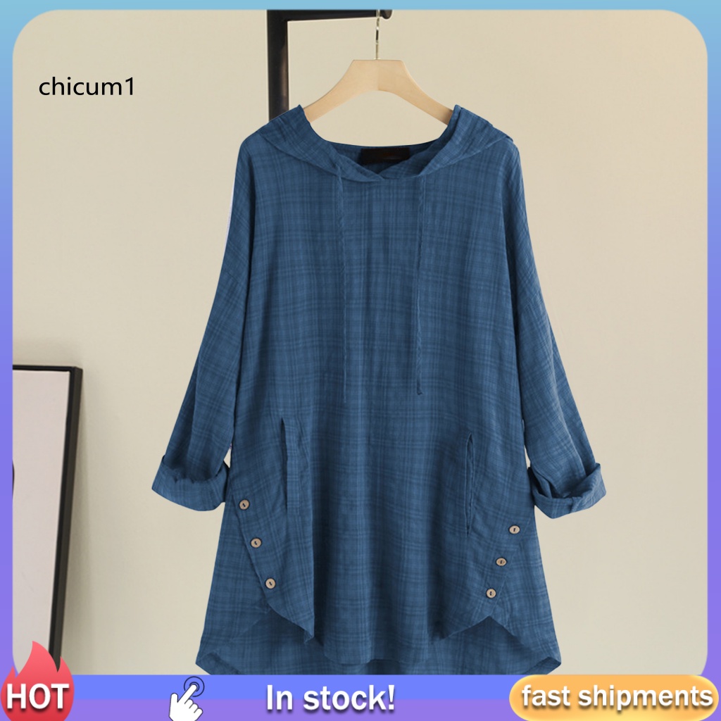 Áo Hoodie Tay Dài Dáng Chữ A Phối Dây Rút Plus Size Cho Nữ