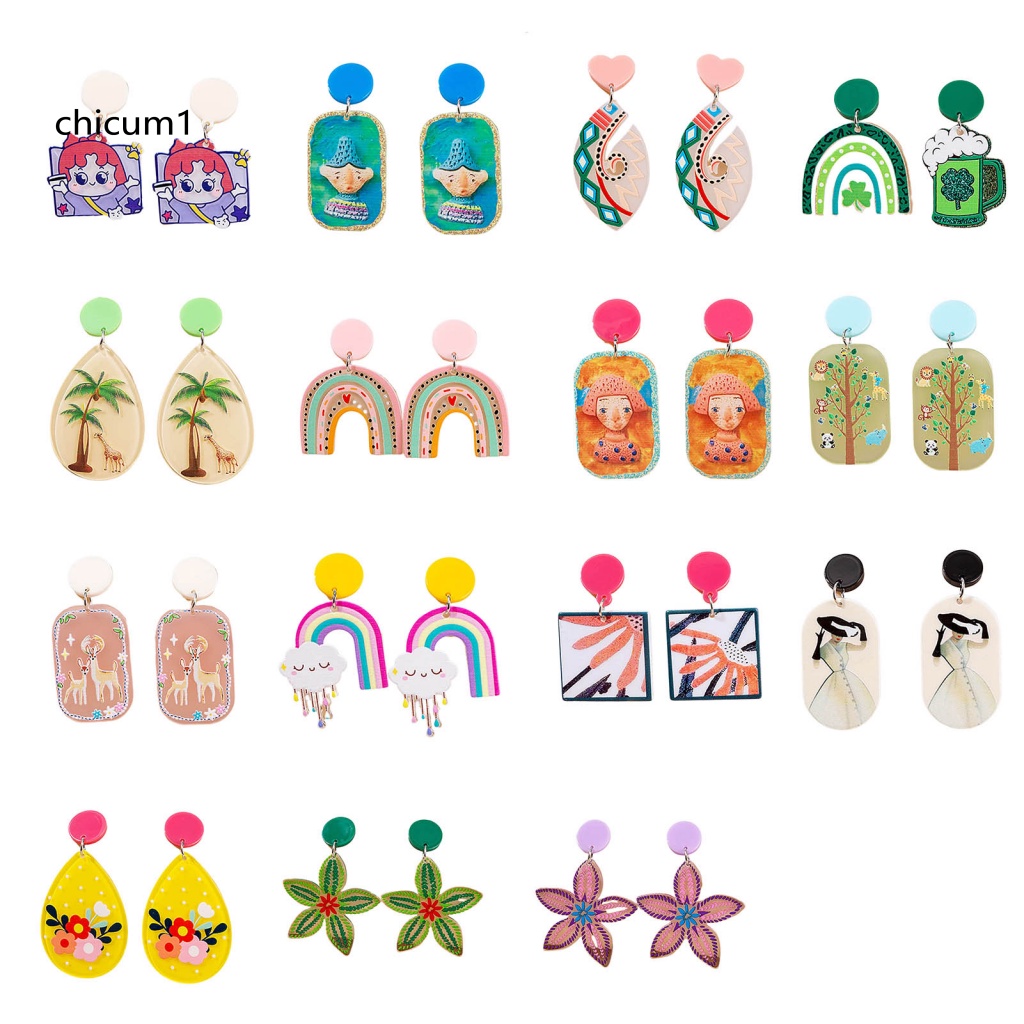 1 Cặp Bông Tai Acrylic Bóng Nhiều Màu Sắc Họa Tiết Hoa Ngôi Sao Hình Học Thời Trang Cho Nữ