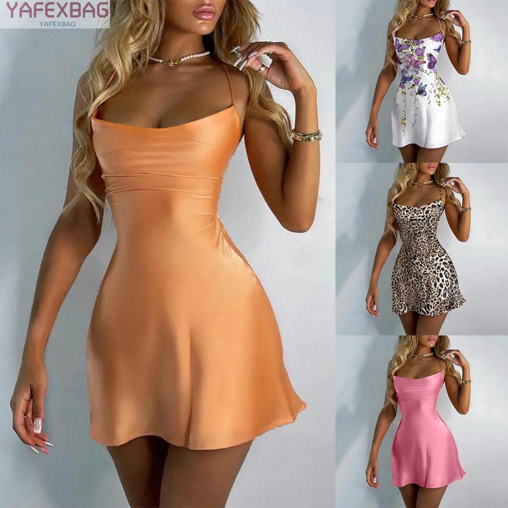 Women Sexy Halter Satin Suspender Party Club Birthday Holiday Slip Short Dress