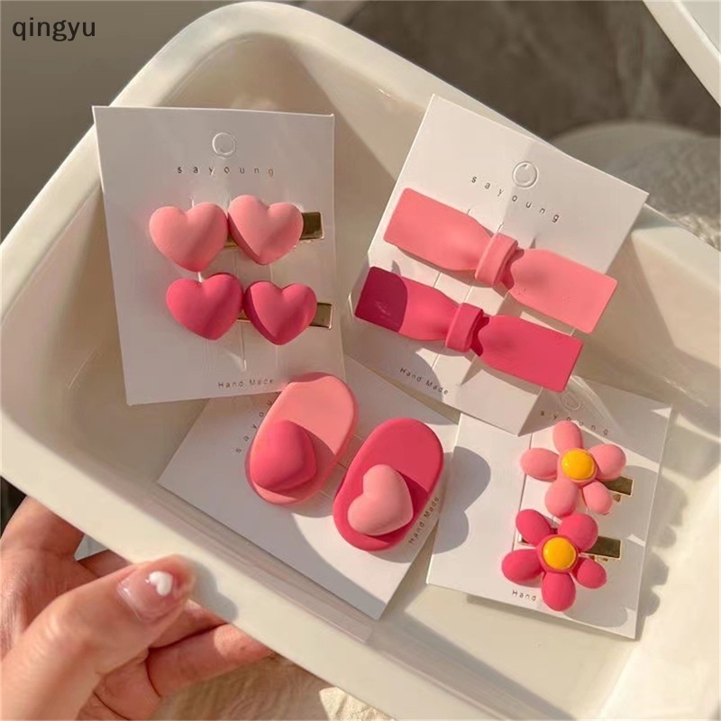 Kẹp Tóc Hình Nơ / Trái Tim / Bông Hoa Màu Hồng Dễ Thương Xinh Xắn Dành Cho Bé Gái