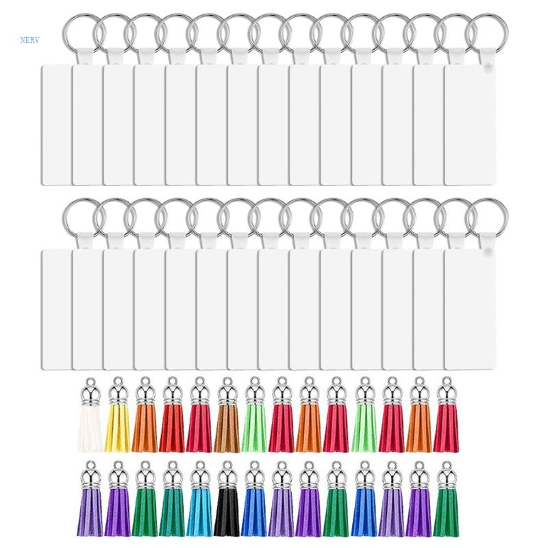 Móc Chìa Khóa Bằng Acrylic Kèm Dây Tua Rua Hình Chữ Nhật Độc Đáo DIY