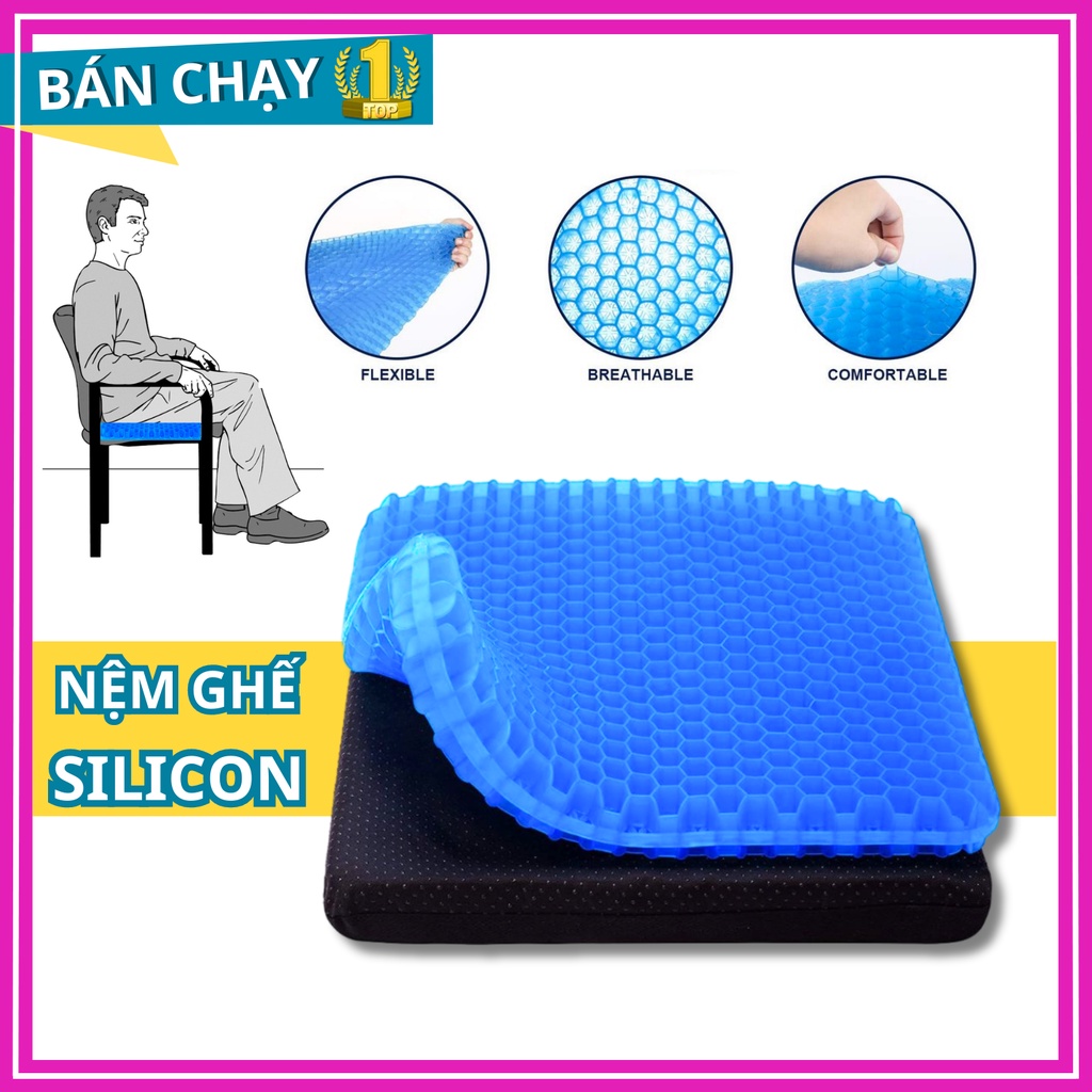 [Hàng chuẩn] Đệm ngồi gel silicon tổ ong cao cấp, nệm lót ghế xe hơi 3D thoáng khí chống mỏi lưng ê mông 18