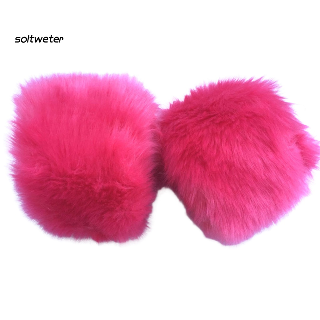 1 Cặp Găng Tay Lông Thỏ Giả Mềm Mại Co Giãn Màu Trơn Giữ Ấm Mùa Đông Cho Nữ