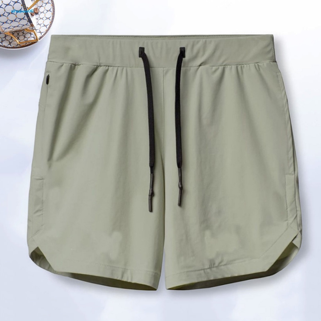 Quần Short Dây Rút Eo Co Giãn Mềm Mại Thoáng Khí Màu Trơn Có Túi Cho Nam Đi Biển