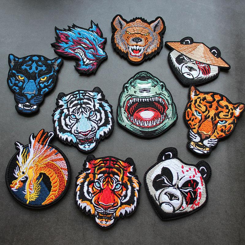 Dragon velcro armband 3d thêu patch panther morale eagle head tiger head wolf flower badge parches para la ropa hook & loop