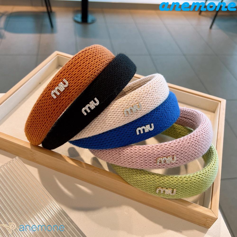 ANEMONE Cài Tóc Dệt Kim Bản Rộng Màu Trơn Thời Trang Thu Đông Xinh Xắn Cho Nữ