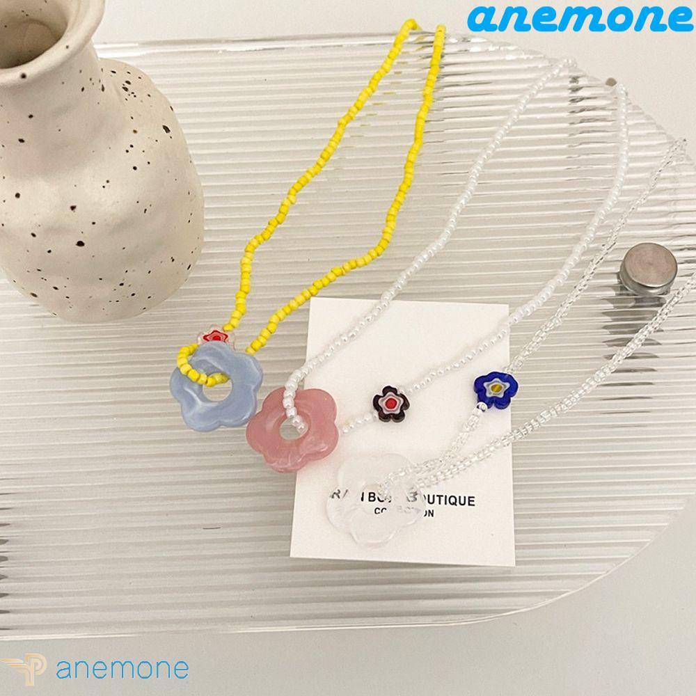 ANEMONE Vòng cổ Mạ Vàng 2K Đính Hạt Nhiều Màu Sắc Đơn Giản Phong Cách Retro Hàn Quốc